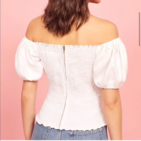 Reformation White Linen Framboise Off Shoulder Top - Picture 2 of 3